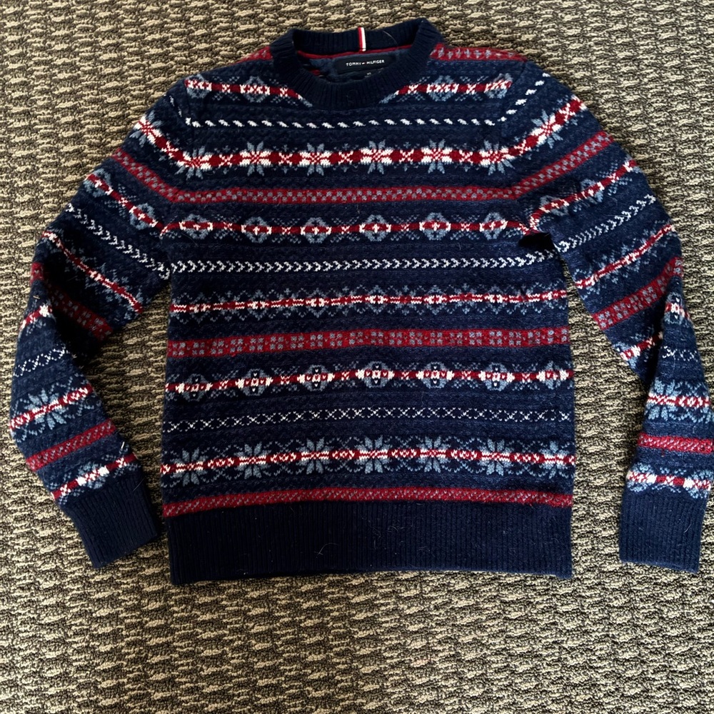 Tommy Hilfiger Festive Navy and Red Crewneck Sweater